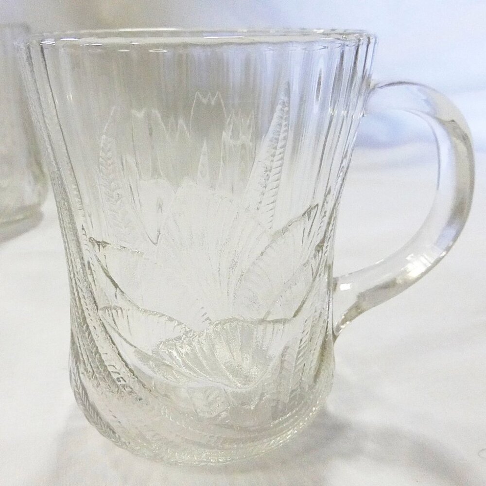 Vtg Arcoroc Canterbury crocus mug clear glass coffee cup ribbed France set‎ of 5